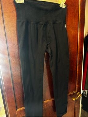 Free People Black Ribbed High-Waist Leggings